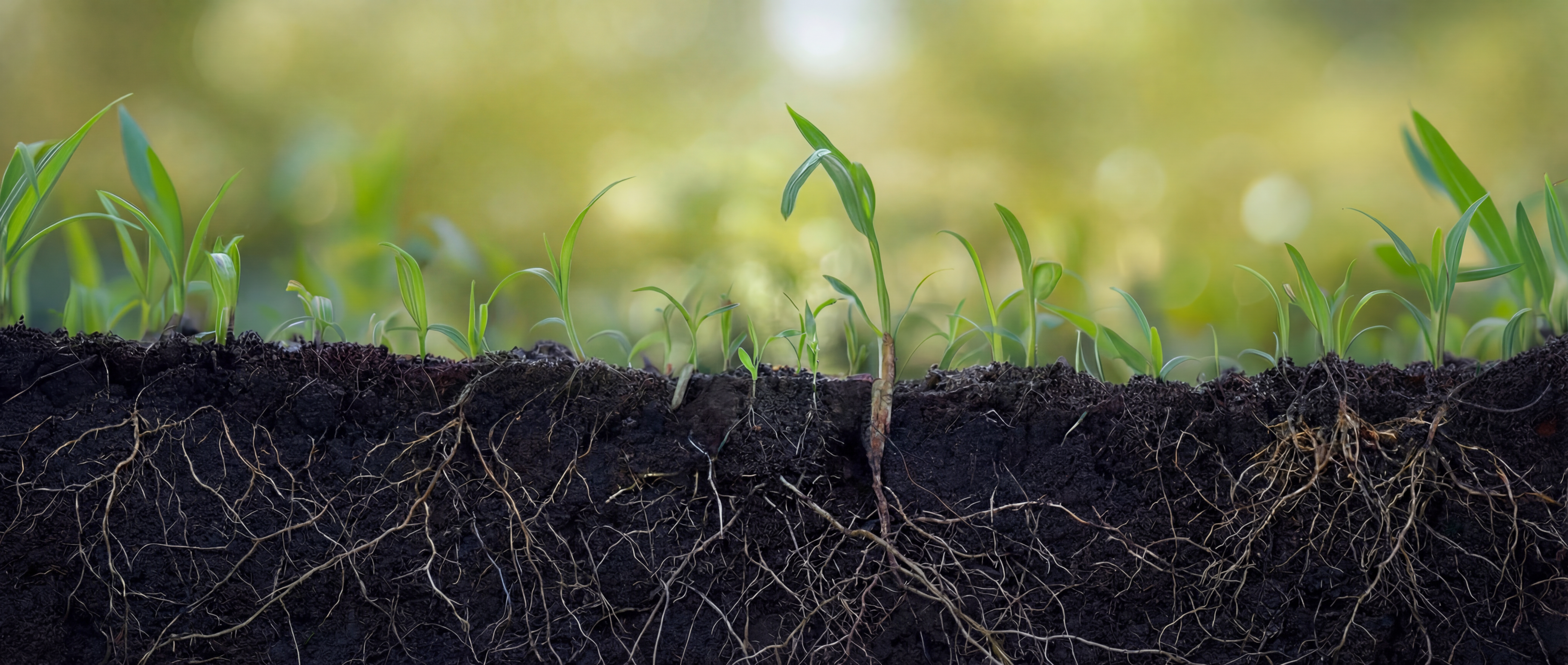 Lavoura com mudas crescendo em solo fértil